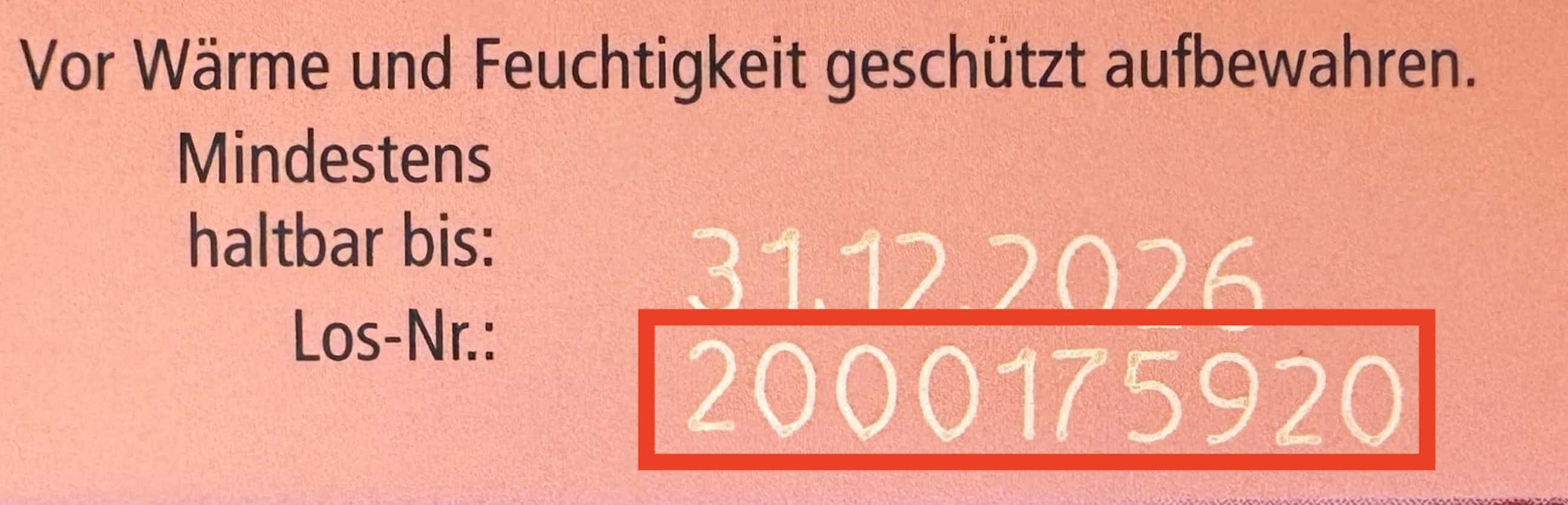 Verfallsdatum und Chargennummer